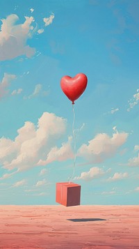 Minimal space Gift boxes with heart balloon floating it the sky landscape outdoors nature.