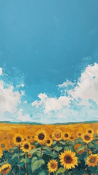 Minimal space sunflower field against sky painting landscape outdoors.