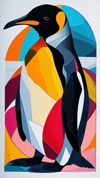 Colorful cut paper collage penguin animal bird.