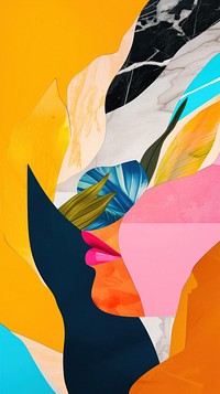 Colorful cut paper collage abstract painting art.