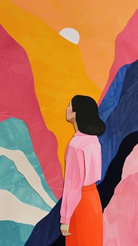 Colorful cut paper collage painting adult women.