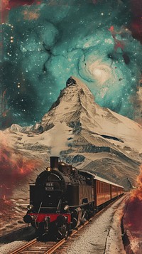 Story background train locomotive mountain.
