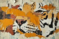 Abstract tiger ripped paper collage art painting.