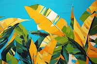 Abstract tropical leaf ripped paper art painting outdoors.