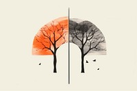 Abstract black and orange tree ripped paper parallel art plant tranquility.