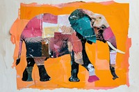 Abstract elephant ripped paper collage art painting.