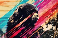Abstract iridescent monkey ripped paper parallel glitch effect art wildlife mammal.