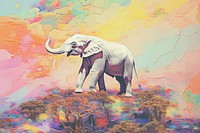 Abstract iridescent elephant ripped paper parallel glitch effect art wildlife painting.