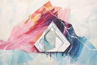 Abstract iridescent house ripped paper marble effect art architecture painting.