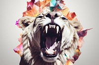 Abstract iridescent lion ripped paper marble effect art mammal animal.