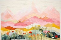 Abstract meadow in mountain ripped paper art painting tranquility.