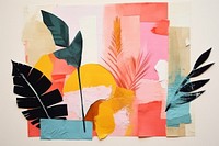Abstract plant ripped paper art painting collage.