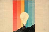 Abstract rainbow light bulb ripped paper lightbulb art electricity.