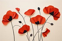 Abstract red flowers ripped paper art poppy plant.