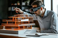Architect using mixed reality to visualize building adult concentration.