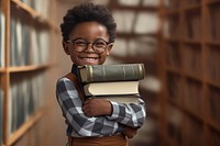 School little boy with glasses hug a book smiling smile child.