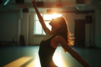 Healthy woman dancing sports studio.