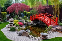 Large japanese style garden outdoors backyard nature.