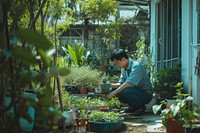 Man do a gardening outdoors nature plant.