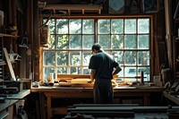 Man doing a woodcraft architecture building workshop.