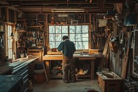 Man doing a woodcraft architecture workshop building.