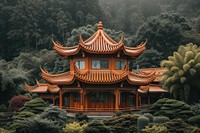 Red chinese style garden architecture building pagoda.
