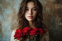 Woman holding red roses portrait flower plant.