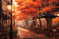 Autumn tress street chair city.