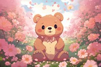 Cute bear outdoors cartoon flower.