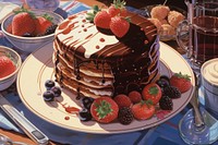Chocolate cake strawberry dessert pancake.
