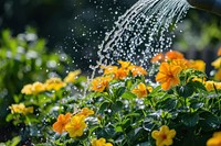 Watering flower garden inflorescence freshness fragility.