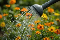 Watering flower garden outdoors plant inflorescence.