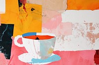 Abstract tea ripped paper collage art painting.