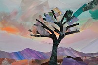 Abstract tree ripped paper art outdoors painting.
