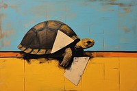 Abstract turtle laying eggs ripped paper reptile animal art.