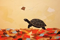 Abstract turtle laying eggs ripped paper art painting reptile.