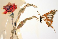 Abstract butterfly and flower ripped paper art plant creativity.