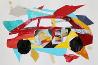 Abstract car ripped paper collage art painting.