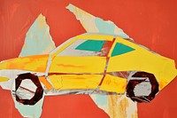 Abstract car ripped paper art painting representation.