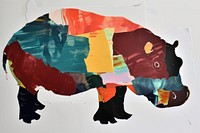 Abstract hippopotamus ripped paper art painting mammal.