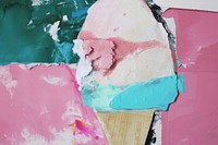Abstract ice cream ripped paper dessert food art.