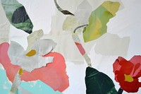 Abstract leaves and flowers ripped paper art painting collage.