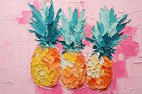 Abstract pineapple juice ripped paper collage art fruit plant.