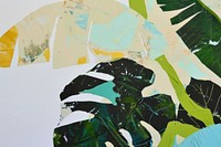 Abstract plant ripped paper art painting collage.