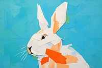 Abstract rabbit with carrot ripped paper collage art painting representation.