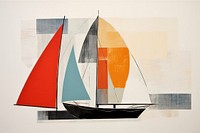 Abstract sailing boat ripped paper collage art sailboat painting.