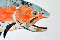 Abstract salmon fish ripped paper art animal creativity.