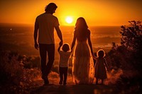 Latin Happy family on nature on sunset adult child togetherness.