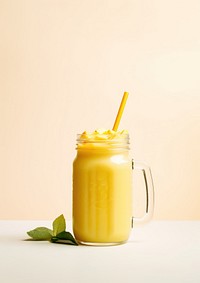 Mango juice frappe in glass mug jar smoothie drink food.