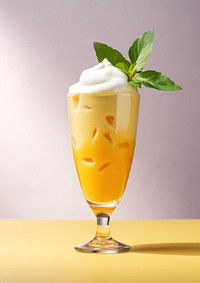 Mango juice frappe in tall cocktail glass food dessert drink.